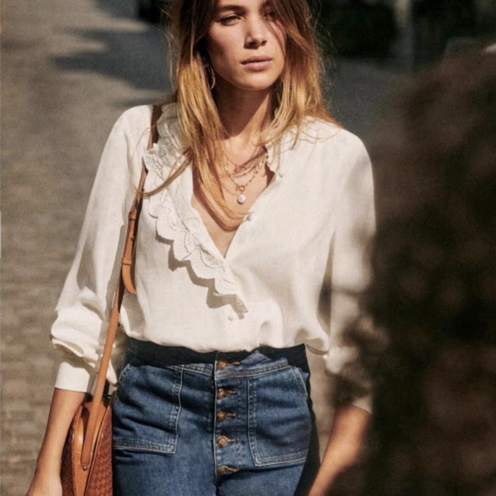 NWT Sezane Chloe Silk Blouse sz 34